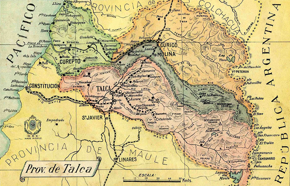 Old map of Talca.