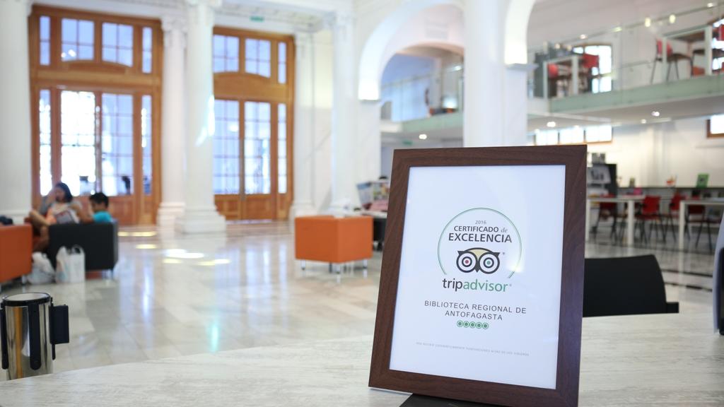 Certificación de TripAdvisor en la Biblioteca Regional de Antofagasta.