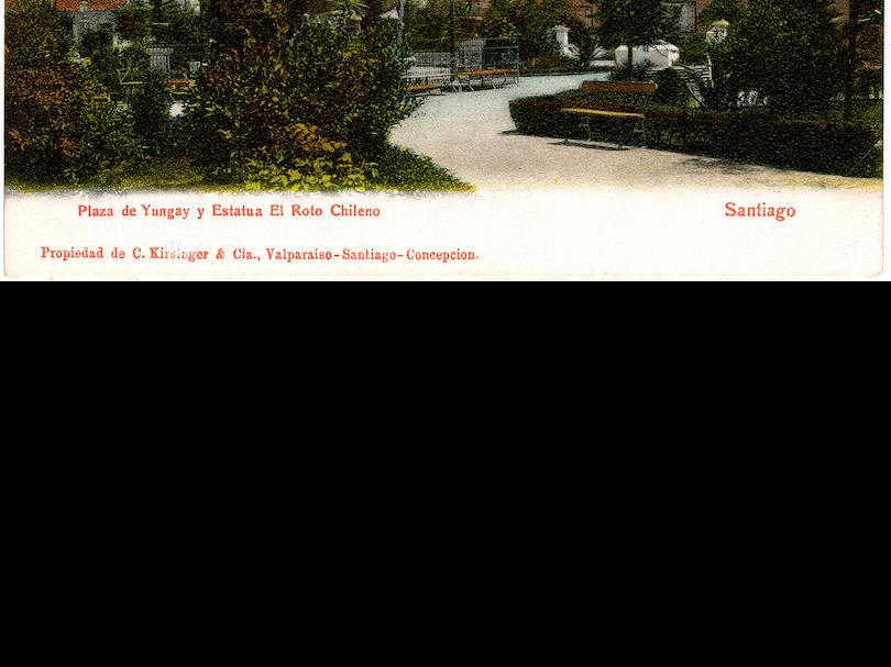 Postcard printed of the Plaza Yungay sculpture